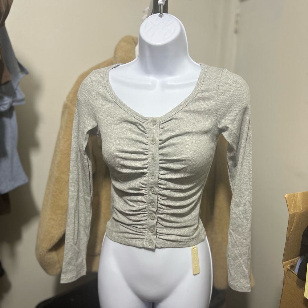 OGL Gray Ruched Long Sleeve Top